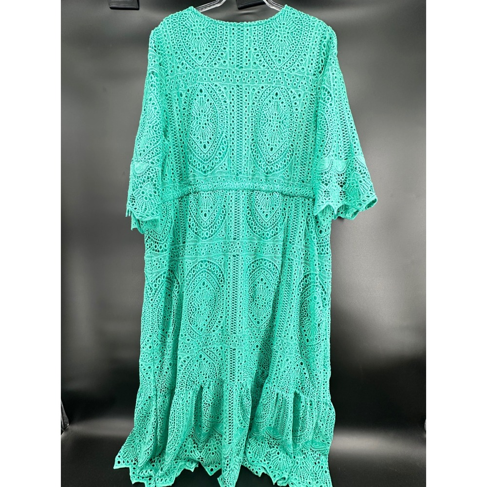 Destination 365 Green Eyelet Lace Midi Dress 2X V-Neck Half Sleeve A637779 - Picture 6 of 6